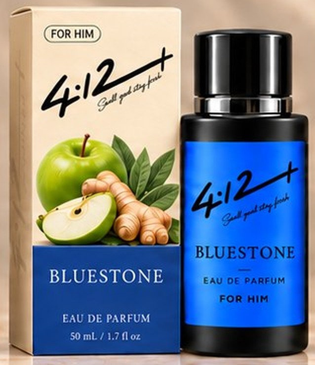 4.12+ Bluestone eau de parfum bottle with its carton