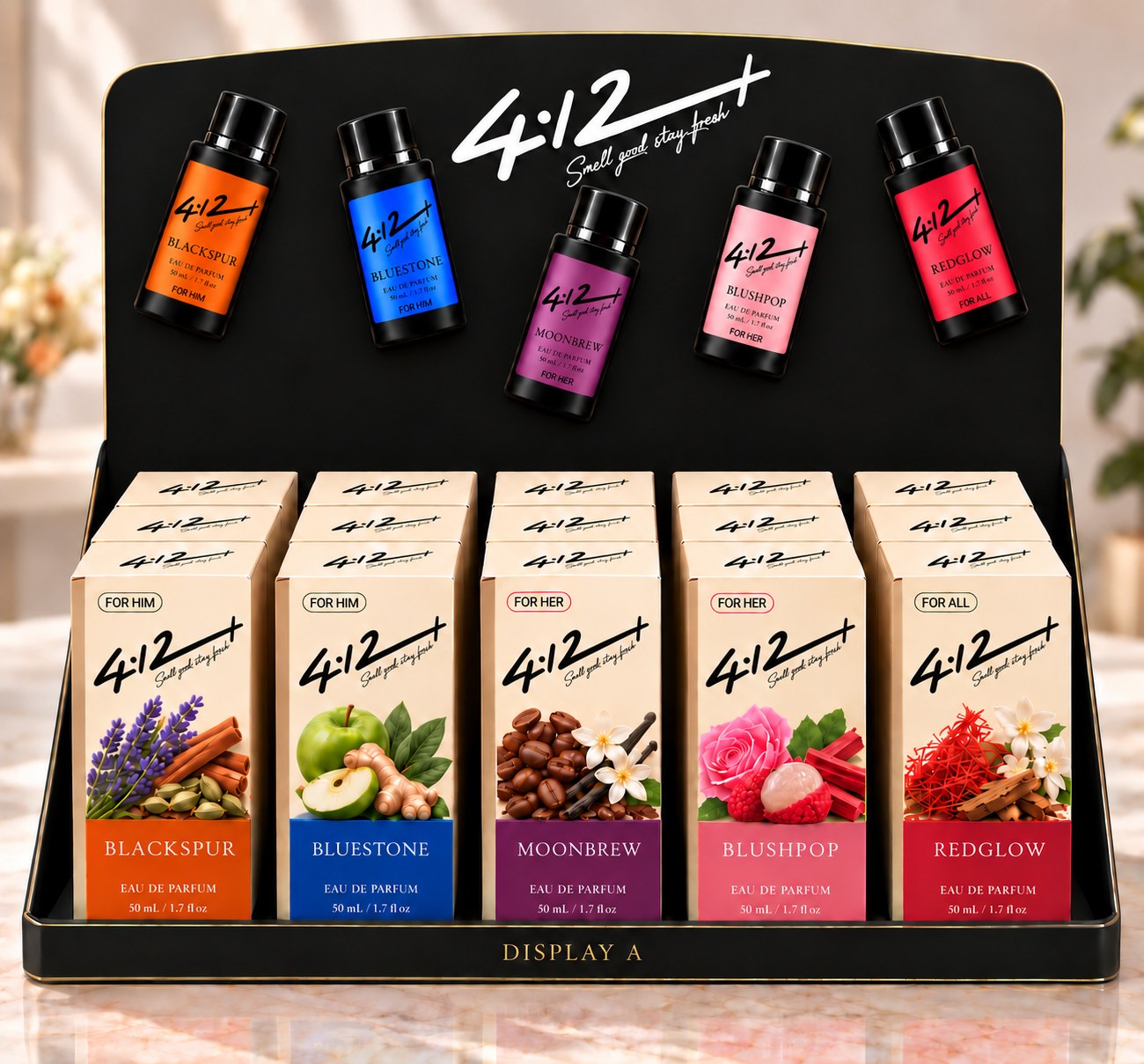 4.12+ countertop Display A with five fragrances