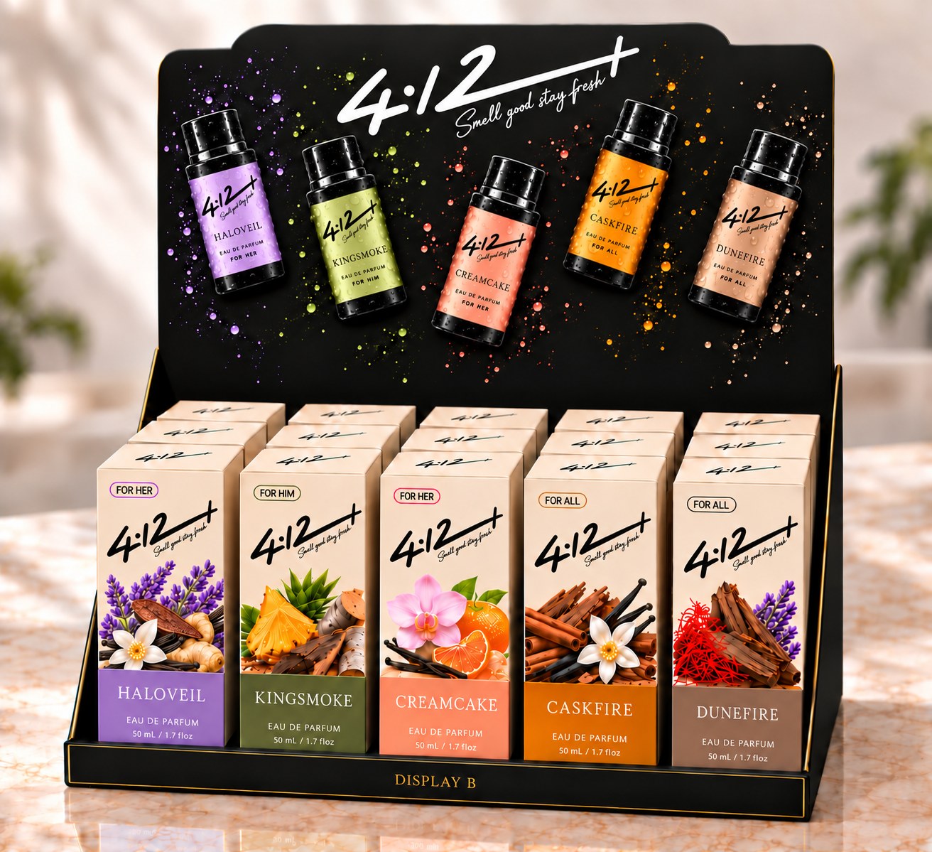 4.12+ countertop Display B with five fragrances