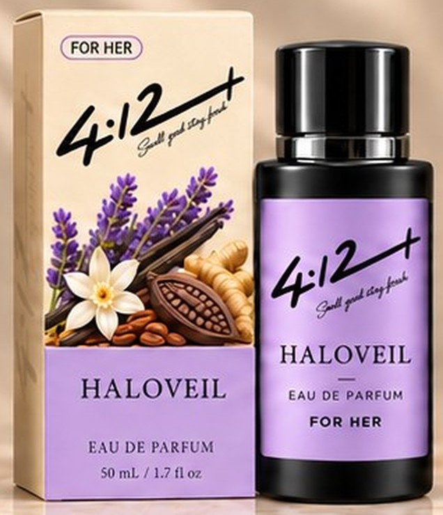 4.12+ Haloveil eau de parfum bottle with its carton