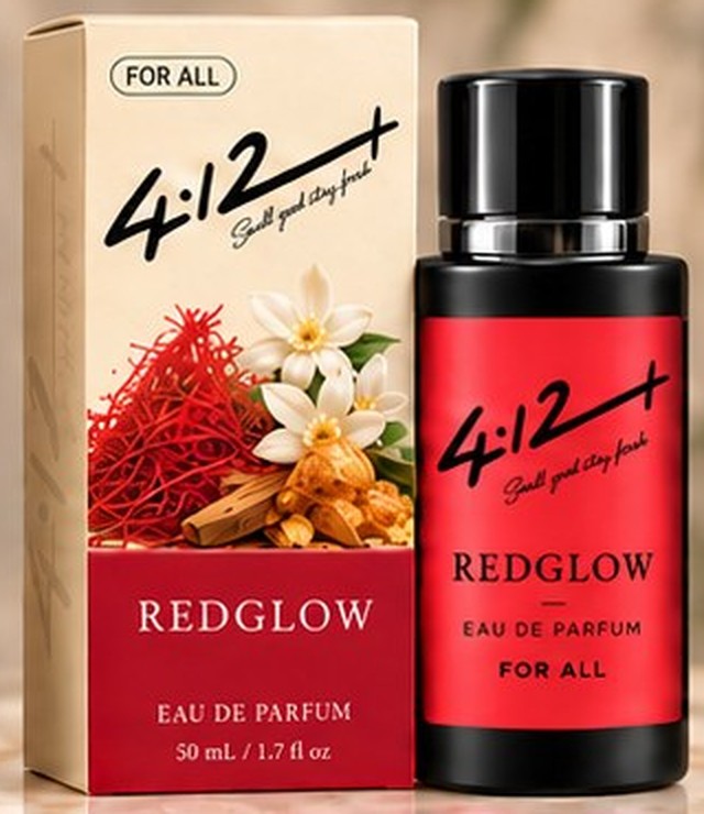 4.12+ Redglow eau de parfum bottle with its carton